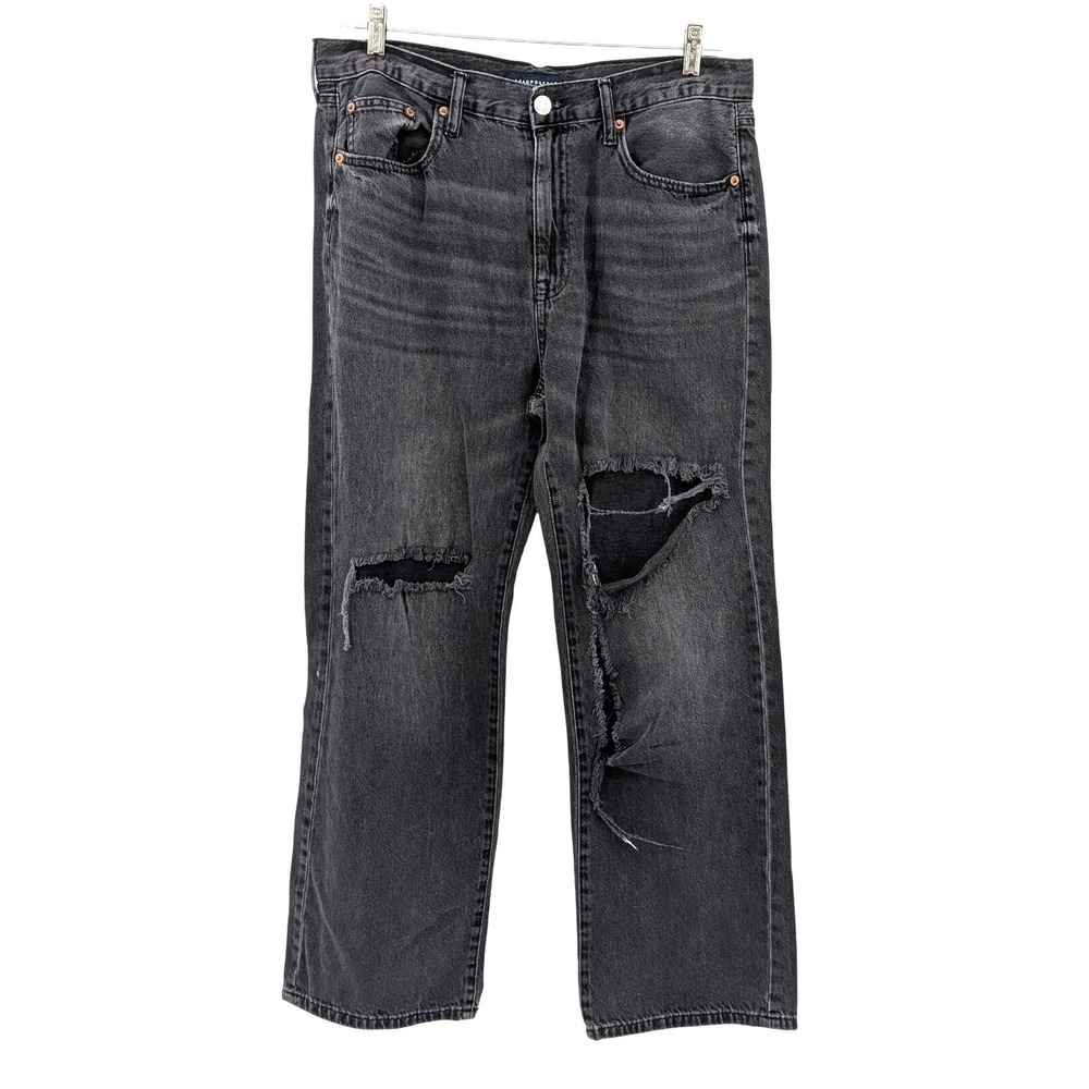 Aeropostale Thrashed Skater Jeans Black Distressed Wide Leg Y2K‎ Size 12